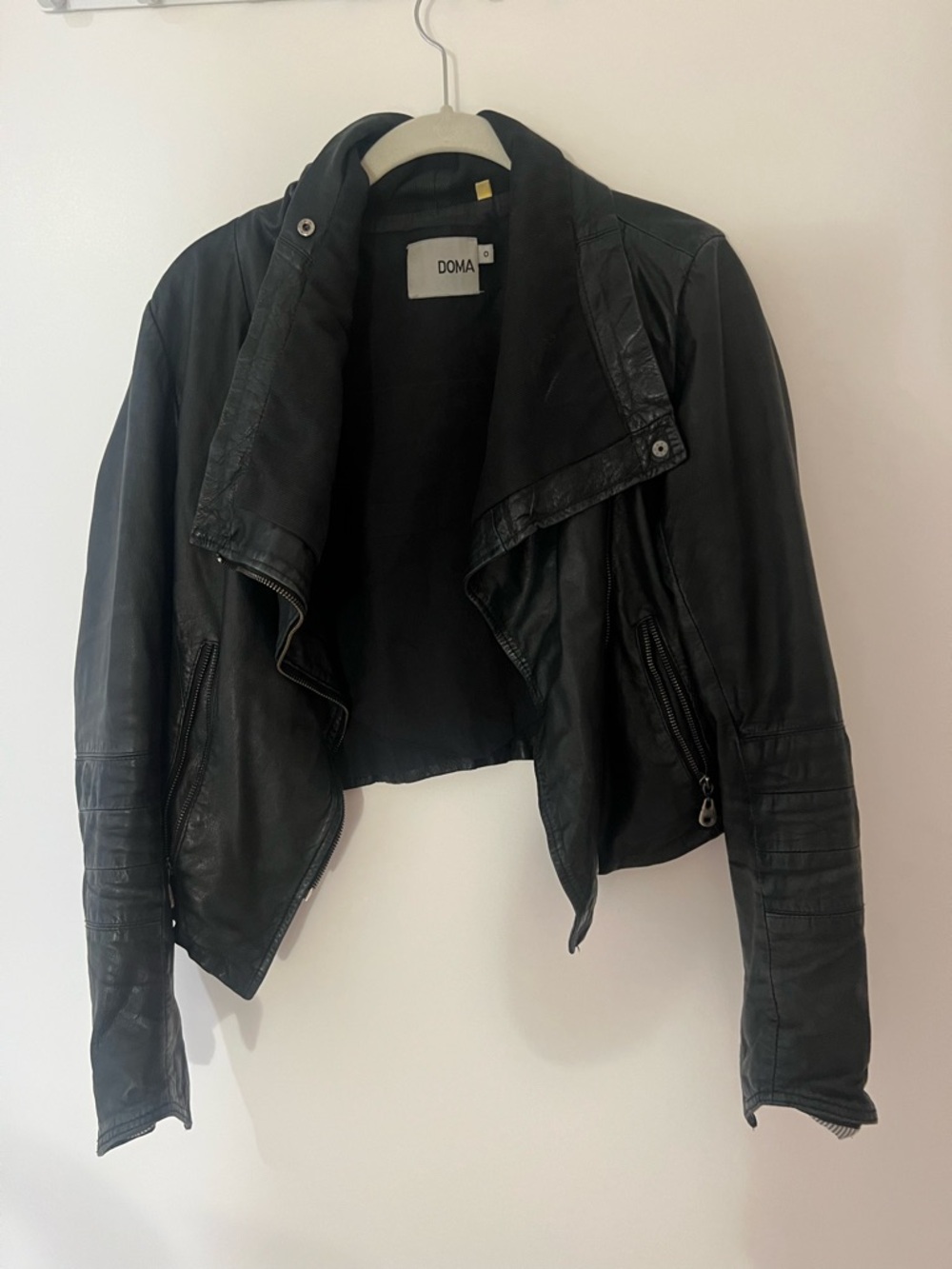 Doma Black Asymmetrical Leather Moto Jacket